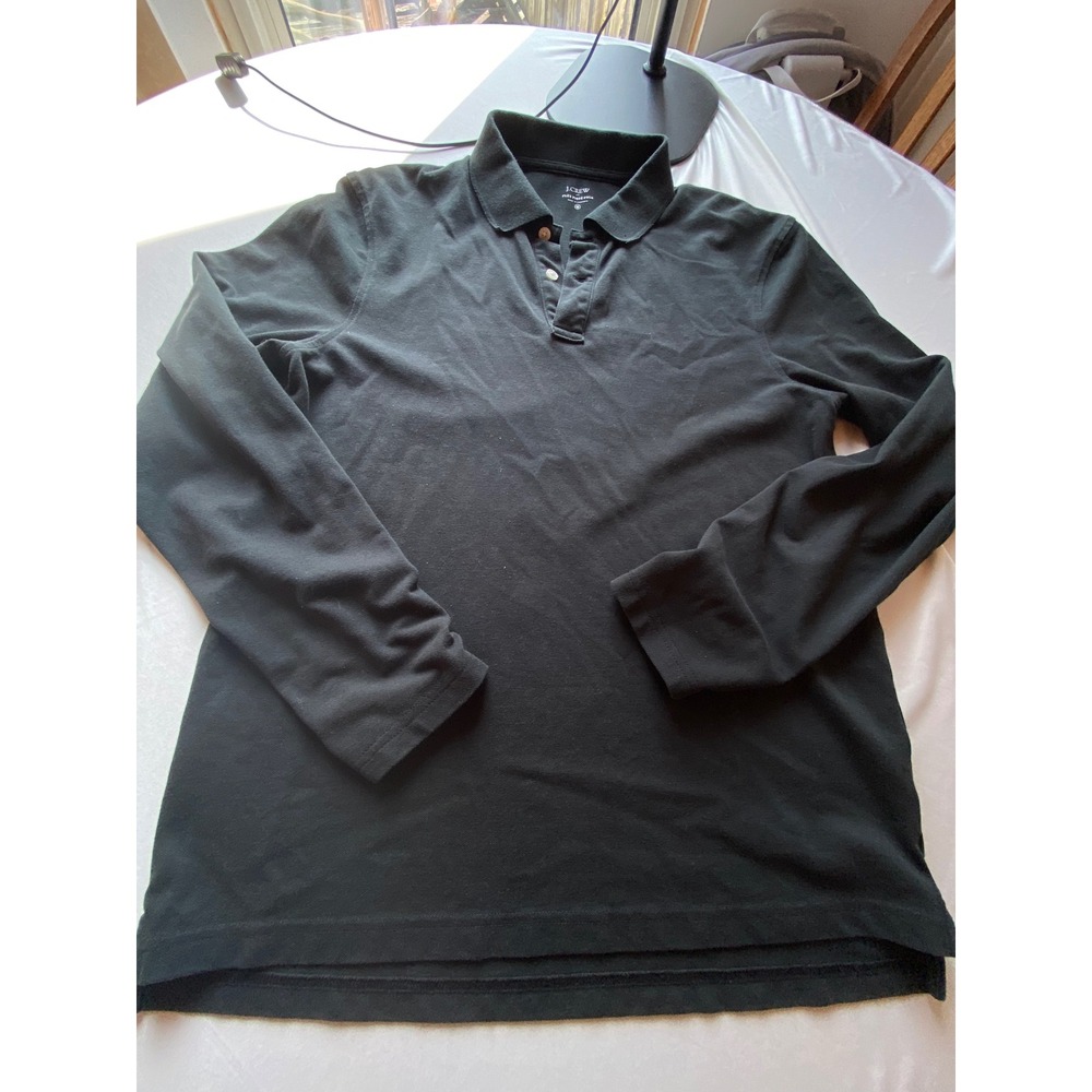 J.Crew Flex Pique Polo Shirt Mens Medium Black Long Sleeve BJ014 Casual Top